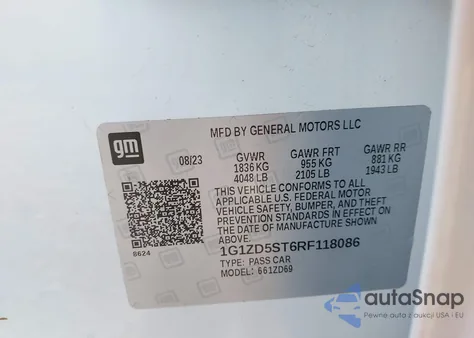 2024 Chevrolet Malibu Fwd 1Lt из США, поврежденный, VIN 1G1ZD5ST6RF118086